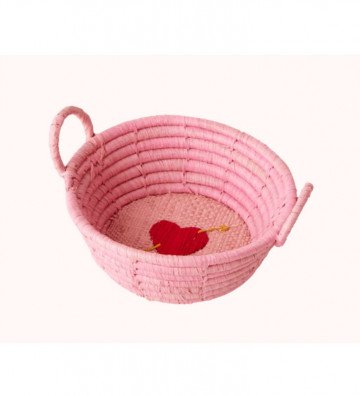 Mini Panier Raffia coeur- Rose