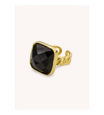 Bague Smocked Stone - Noir/Or